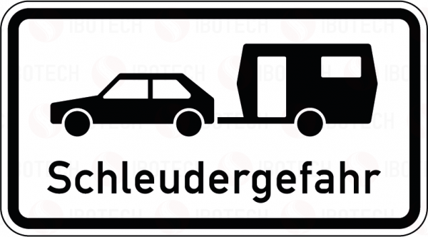 VZ 1006-30 Schleudergefahr für Wohnwagengespanne an Gefällestrecken mit starkem Seitenwind auf Autobahnen
