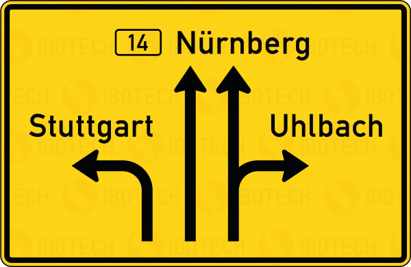 VZ 439 Gegliederter Vorwegweiser außerhalb von Autobahnen