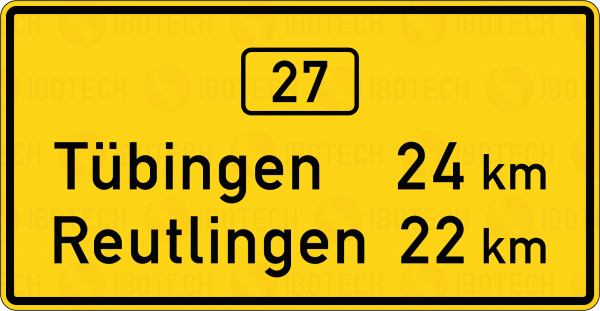 VZ 453-50 Entfernungstafel auf autobahnähnlich ausgebauten, zweibahnigen Straßen