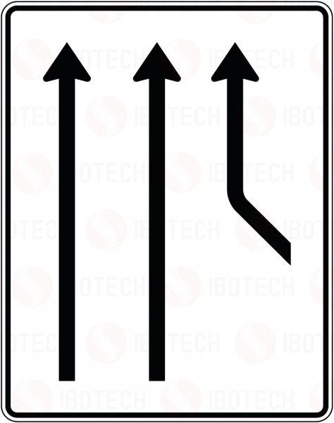 VZ 550-21 Zusaenführungstafel an durchgehender Strecke, 2-streifig plus 1 Fahrstreifen von rechts